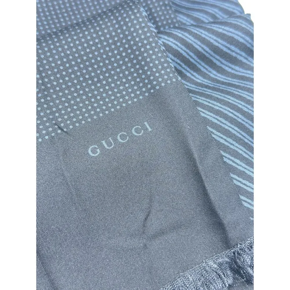 GUCCI Reversible Silk Ascot Skinny Scarf Navy Blue Made in Italy 52